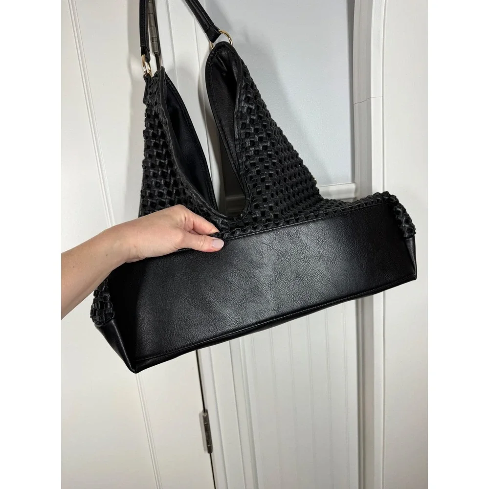 Urban Expressions Hobo Bag Large Black Woven Faux Leather Tote Purse